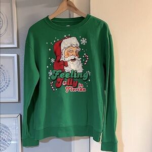Festive Feeling Jolly in Florida Green Santa Christmas Sweatshirt Size M